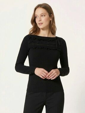 RED Valentino Ruffle & Lace Detail Knit Sweater Small